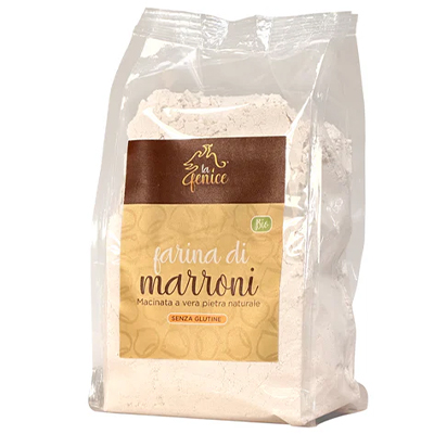 Farine de châtaigne IGP, sans gluten, sans additifs. Issue de marrons de montagne italiens.