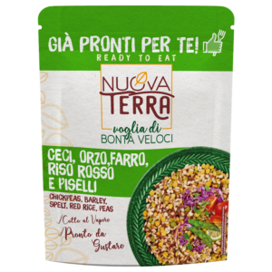 Plat prêt mélange de pois chiches, orge, épeautre, riz rouge et petits pois
